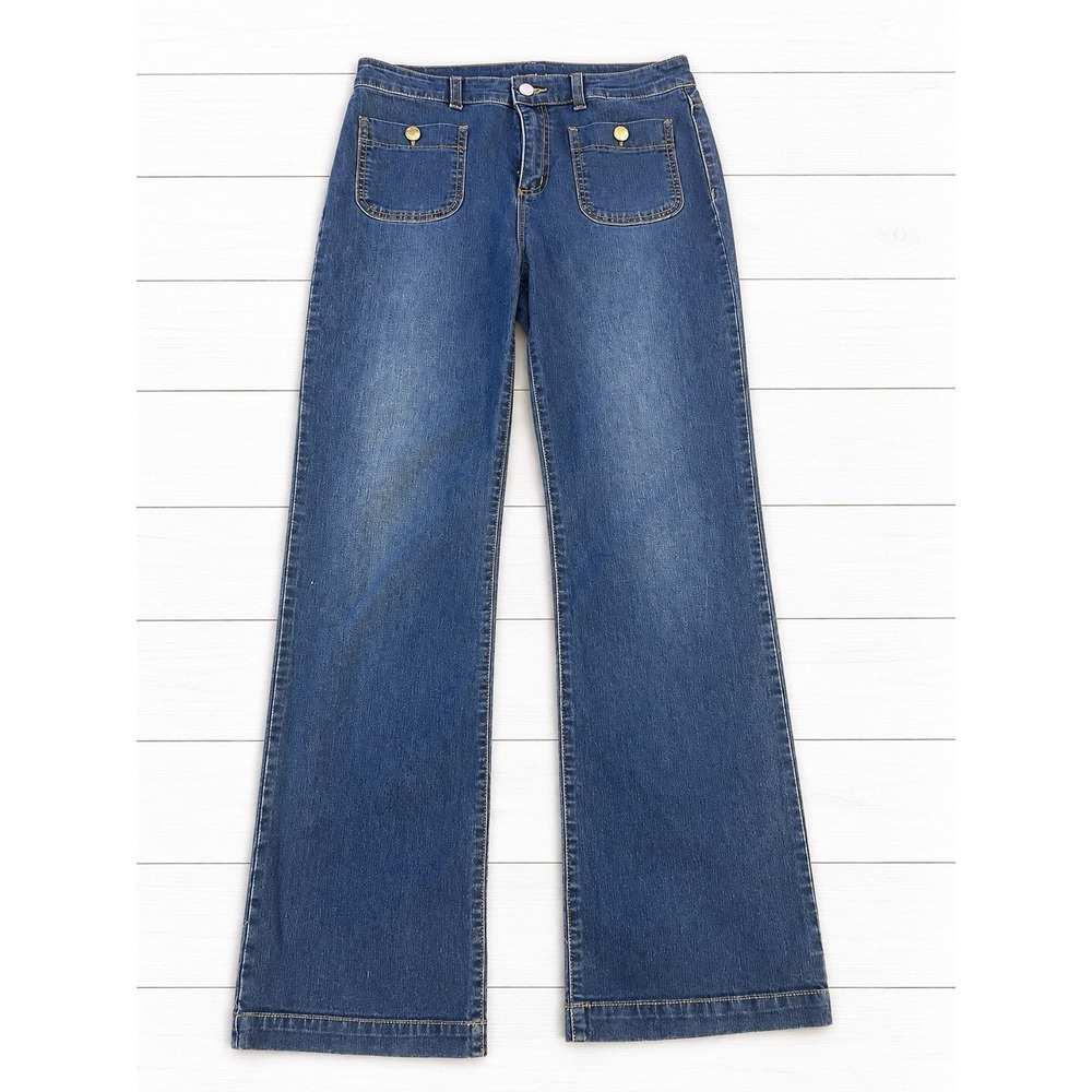 Michael Kors Selma Jeans Women's 6 Blue High Rise Bootcut Patch Pocket Stretch